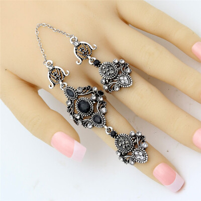 

Nobby Flower Double Finger Ring Турецкие женщины Античные кристаллы Этнические кольца Кольца Королевские дамы Арабески Ювелирные и