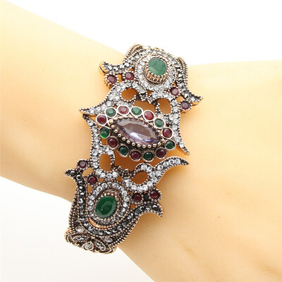 

Vintage Turkish Flower Bracelet Bangles Antique Gold Color Cuff Resin Ethnic Decorative Pattern Jewelry India Bridal Bangles