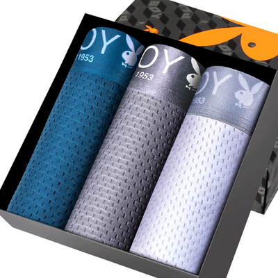 

Playboy PLAYBOY Panties Mens Light Root Mesh Breathable Boxer Briefs 3 Gift Boxes Blue Purple Dark Gray Combination L