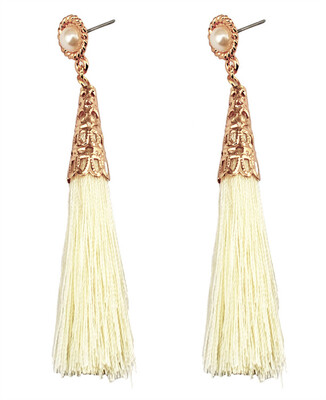 

Idealway New Fashion Gold Faux Pearl 3 Colors Blue Black White Thread Tassel Long Dangle Earrings Women Jewelry