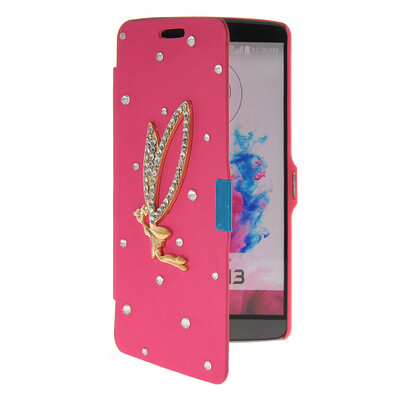 

MOONCASE Bling Rhinestone Crystal Ultre Slim Leather Side Flip Wallet Shell Back ЧЕХОЛ ДЛЯ LG G3 Hot pink