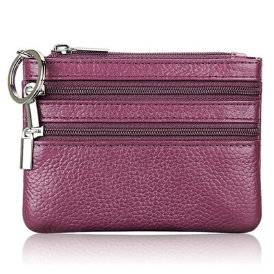 

Fashion Leather Wallet Clutch Short Small Coin Purse Soft Solid Two Zip Square Bag