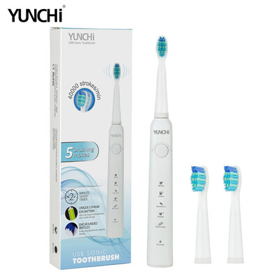 

Sonic Electric Toothbrush Replaceable Brush Heads USB Rechargeable Effective Clean Teeth Whitening
