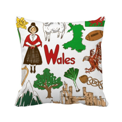 

Wales Landscap UK National Flag Square Throw Pillow Insert Cushion Cover Home Sofa Decor Gift