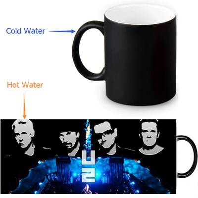 

U2 Rock Band 350ml / 12oz Heat Reveal Mug Color Change Чашка кофе Чувствительные морфинг-кружки Волшебная чашка для чайных чашек