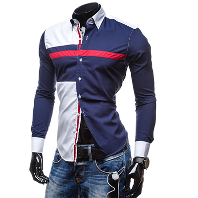 

Zogaa New Spring And Summer Men's Shirt Color Matching Casual Long Sleeve Slim