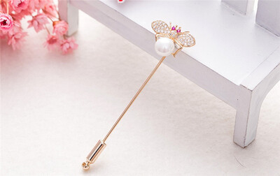 

Cute Women Bee Brooch Pin Gold Color Rhinestone Pearl Jewelry Broche Insect Pin Animal Brooch Men Lapel Hijab Copper Pins Party