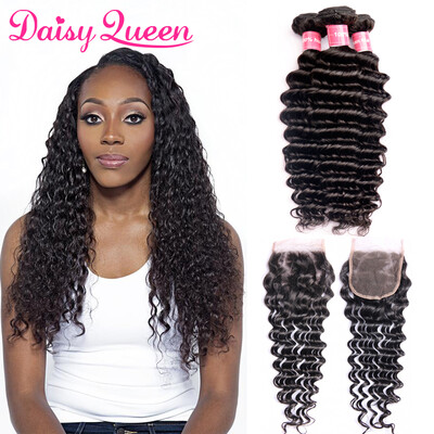 

Malaysian Deep Wave 3 Bundles With Closure 1B Nature Black 100 Human Hair Weave Bundles With Lace Closure Malaysian Virgin Hair