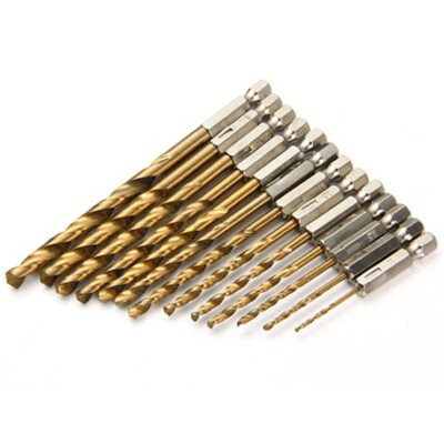 

13PCS 15mm - 65mm Titanium Coated HSS Drill Bit Set 025 inch Hex Shank