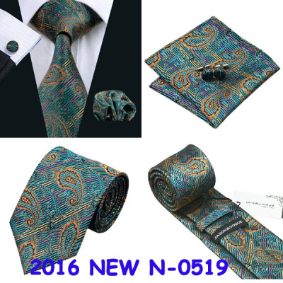 

2016 New Style Vogue Men Silk Tie Handkerchief Cufflinks Set High Quality Necktie 2016 New Year Promotion