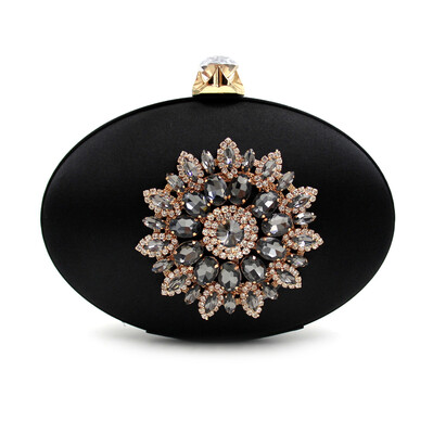 

Milisente Women Evening Bags Ladies Crystals Diamond Flower Purses Fashion Silk Oval Round Wedding Box Clutches Purse