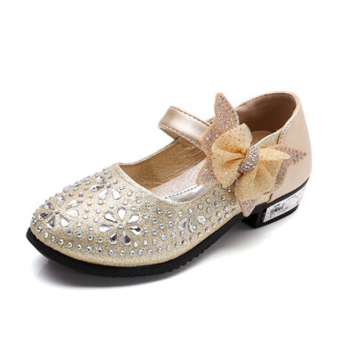 

Children Shoes 2018 Girls Shoes PU Leather Princess Shoes Bow Diamond High-heeled Shoes Fashion Velcro Shoes