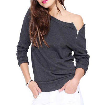 

CT&HF Women Cotton Long Sleeves Slide Zipper T-Shirt