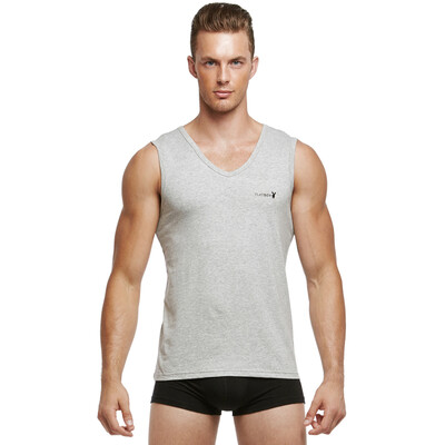 

Playboy Vest Male Elasticity Lycra Wide Shoulder V Collar Underwear Gray XXXL 185110