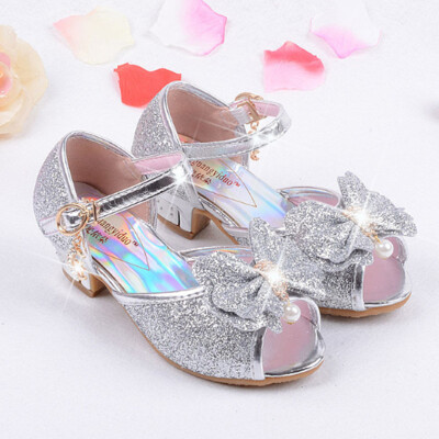 

Children Shoes Girls Sandals High Heels Blue Fashion Sequin Cute Bow Kids Shoes Girls Shoes For Party&Wedding Princess Shoes