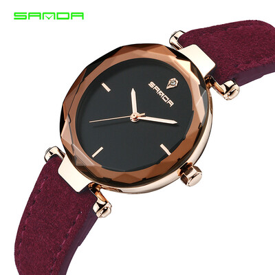 

SANDA Genuine Leather Gold Women Watches Ladies Fashion Famous Jewelry Wrist Watch Diamond Female Clock