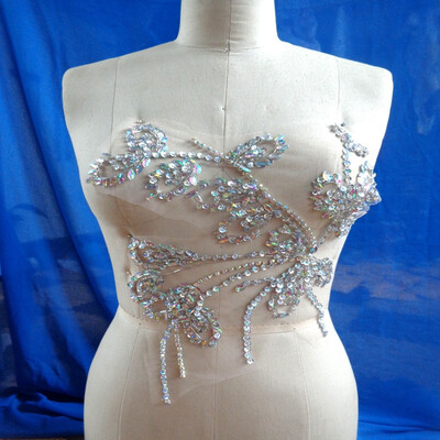 

hand made crystals trim patches sew on Rhinestones clear AB colour applique 3527cm for top dress skirt belt accessory