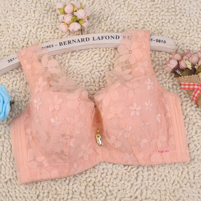 

Thin section thin fat mm without foam underwear vest type summer lace full bra Deep V Gather&adjust