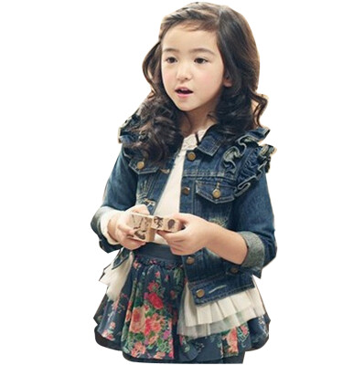 

Girls Kids Denim Jacket Ruffle Lace Jean Coat Top Cowboy Outwear Clothes 6-10Y