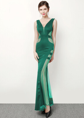 

New sexy dress long section slim mesh hollow perspective evening dress banquet night temptation evening wear