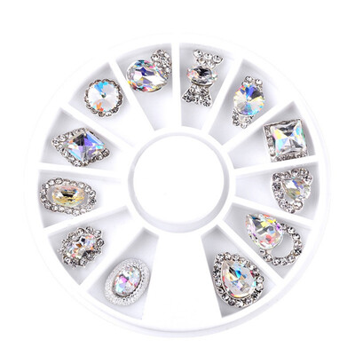 

1 Wheel Charms Glass Crystal Diamonds Nail Art Stone 3D Silver Alloy Nail Charm Glitter Rhinestone Strass Nail Art Glass Crystal