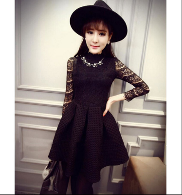 

Lovaru ™ 2015 han edition fashion small pure and fresh and lovely simple long-sleeve western style collar lace bitter fleabane b