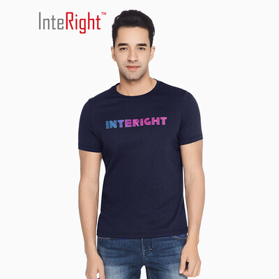 

INTERIGHT short-sleeved mens water soft cotton letter printing round neck T-shirt navy blue XXL