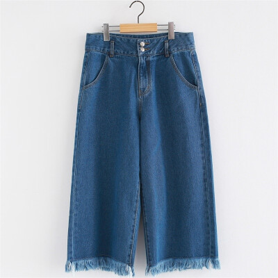 

Easy Flash Broad Leg Pants Cropped Trousers Jeans All-match Straight PantsS-3XL