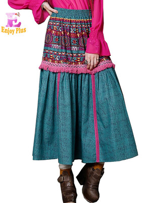 

M L High Quality waist 65-84cm cotton linen vintage summer 2018 maxi long skirt women print casual a line elastic waist lady