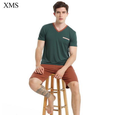 

Mens O-Neck T-Shirt Bamboo Fiber Pajamas Men High elastic Short Sleeve Solid Color Muscle Fit T Shirt Men Summer