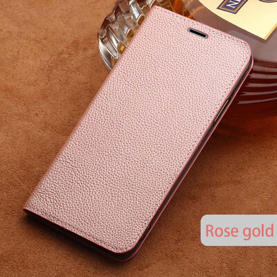 

Genuine Leather flip Case For iPhone 6 7 8 Plus X Litchi Texture Suction cup Style phone cover