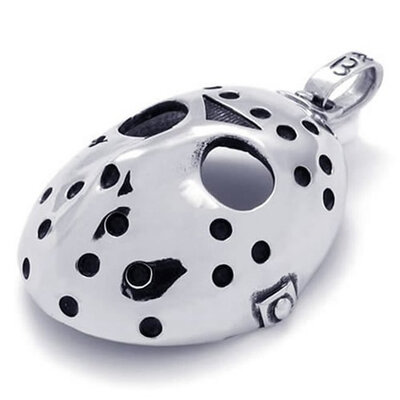 

Hpolw men Silver Stainless Steel 925 Sterling Silver Halloween Jason Mask Hollow Pendant 18-26 inch ChainChristmas present