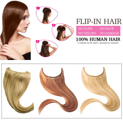 

Remeehi Full Head 16"~24" Thick Invisible Miracle Wire Flip In Remy Human Hair Extensions Any Colors 120g Width 28CM