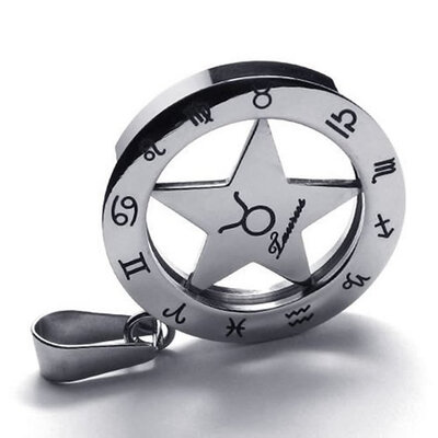 

Hpolw Mens&Womens Stainless Steel Fashion Circular Jewelry Hollow out Pentagram Spinner Zodiac Necklace Taurus Pendant