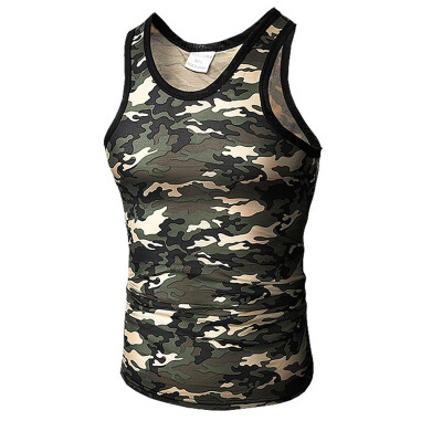 

Summer Fashion Mens Quick-drying Camouflage Vest Sports Fitness T-shirt Elastic Tight Vest