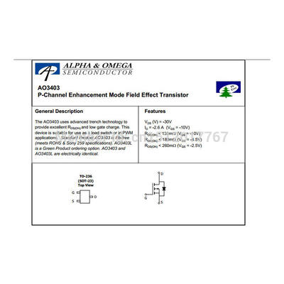 

10PCS AO3403 3403 AOS SOT-23 P-Channel MOSFET Transistor New ORIGINAL Free Shipping