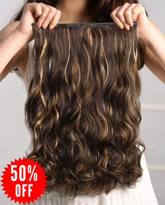 

Rhyme 24" Ombre Hairpieces Curly Layered One Piece 5 Clips Clip inon Hair ExtensionsDark Brown mixed with Blonde