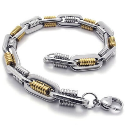 

Hpolw Polished Gold&Silver Stainless Steel Mens Geometric pattern link chain Link beautiful design Lobster Clasps Bracelet