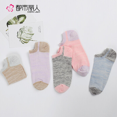 

City Beauty Ladies Short Socks Thin Sports Leisure Boat Socks Low Help Shallow Sweat Four Seasons Short Socks 5 Pairs 2C8329 Purple Gray Blue Khaki Powder Free