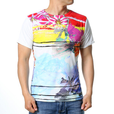

Mens Colorful Printing Short Sleeved O-Neck Pullover T-Shirts