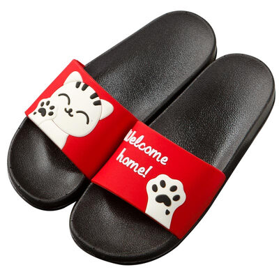 

Lovers couple slippers cute cat home indoor non-slip bathroom sandals red 39 code LJ702