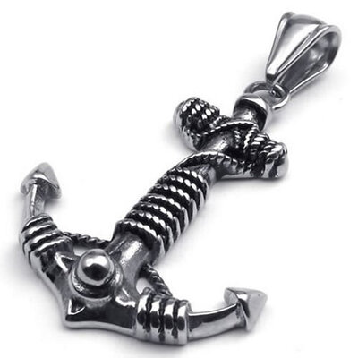 

Hpolw New Vintage Stainless Steel Black&Silver Anchor Charm Pendant Mens Womens Jewellery Necklace18-26 inch Chain