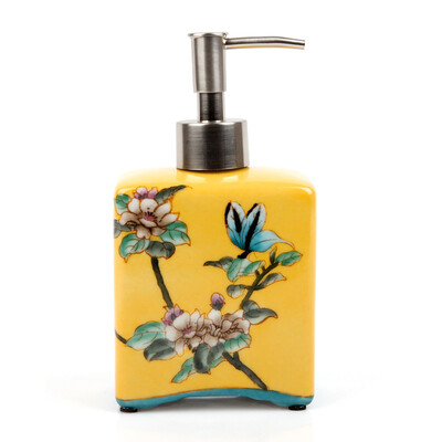 

Homix hand-painted new Chinese round body ceramic hand sanitizer bottle white flower&bird pattern