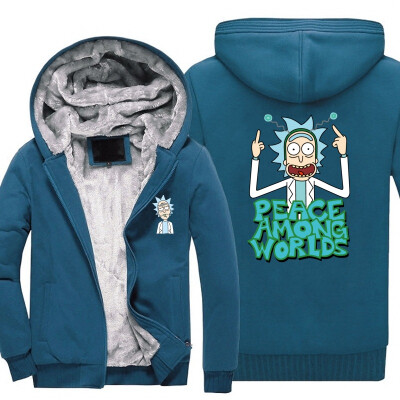 

2018 New Men Hoodies PEACE AMONG WORLDS RICK AND MORTY pattern Fleece Coat Baseball Uniform Sportswear Jacket wool