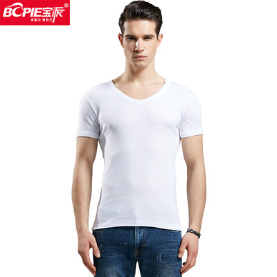 

Baopai BOPIE Mens vest Mens cotton T-shirt short-sleeved casual sports breathable bottoming shirt white V-neck  17095