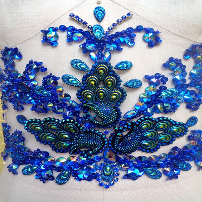 

Hand made crystals trim patches sew on sequins beads purple Rhinestones applique 4319cm for top dress skirt accessory