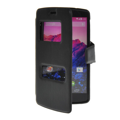 

MOONCASE View Window Leather Side Flip Pouch Hard board Shell Back Case Cover for LG Google Nexus 5 Black