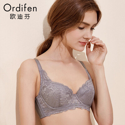 

Ou Difen thin section bra lace bra thin section sexy underwear women gathered bra XB7310 gray purple 3885C