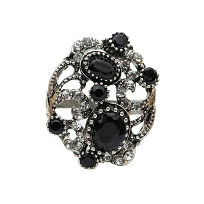 

Promotion Turkish Women Vintage Ring Resin Finger Jewelry Antique Color Ethnic Hollow Flower Bridal Wedding Rings Indian Bijoux