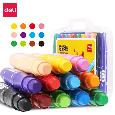 

Deli deli 12 color boxed students water-soluble rotating oil pastels children can wash crayons painting pen colorful stick 72076
